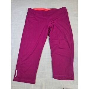 Marika Tek Womens XL Purple Capri Leggings Athletic Yoga Pants Neon Waistband